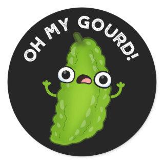 Oh My Gourd Funny Veggie Pun Dark BG Classic Round Sticker