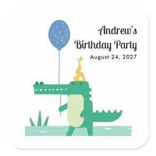 Oh Snap Cute Alligator Kids Birthday  Square Sticker