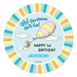 Oh, The Places He'll Go! - First Birthday Classic Round Sticker
