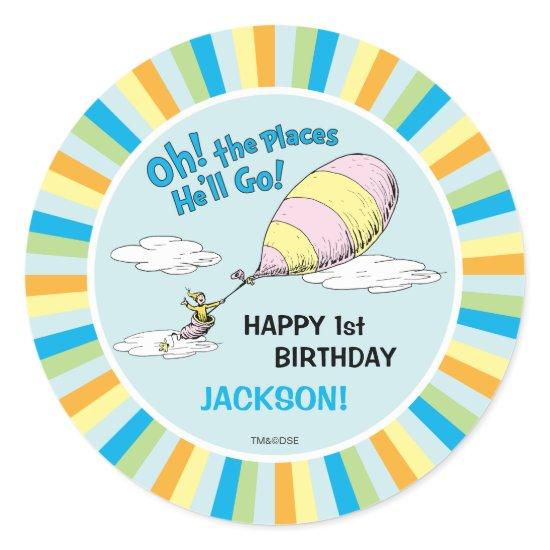 Oh, The Places He'll Go! - First Birthday Classic Round Sticker