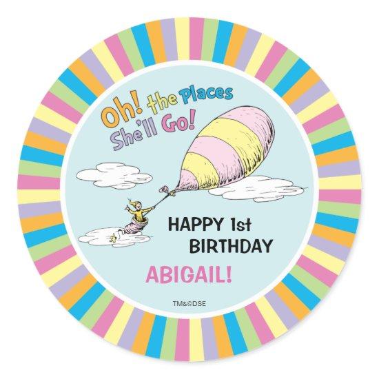 Oh, The Places She'll Go! - First Birthday Classic Round Sticker