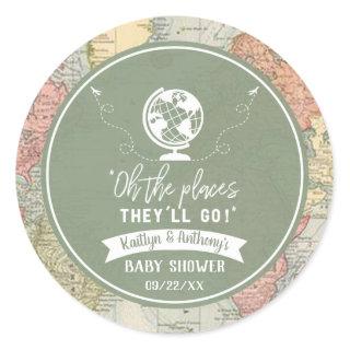 "Oh The Places They'll Go!" Travel Map Baby Shower Classic Round Sticker