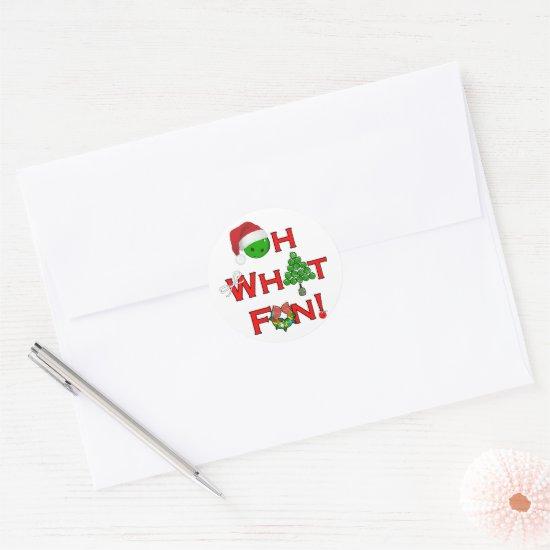 Oh What Fun Christmas Pickleball Green and White Classic Round Sticker