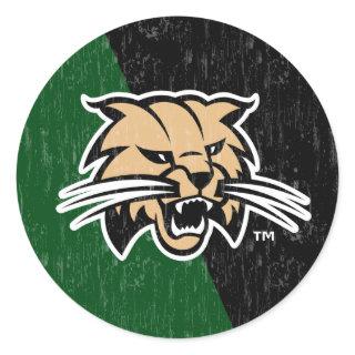 Ohio University Bobcat Logo Color Block Distressed Classic Round Sticker