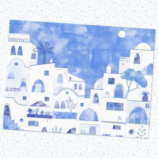 Oia Santorini Greece Watercolor Townscape Painting Tissue Paper
