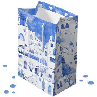 Oia Santorini Watercolor Painting Medium Gift Bag