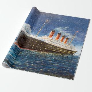 oil painting of Titanic and iceberg in ocean at n