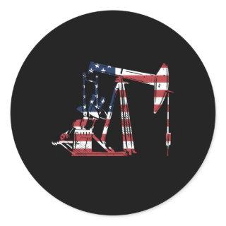 Oilfield Rig Usa American Flag Oil Field Refinery  Classic Round Sticker