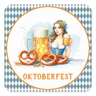 Oktoberfest Party With Beer And Pretzels ai  Square Sticker