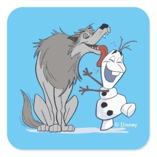 Olaf Licked By Wolf Square Sticker