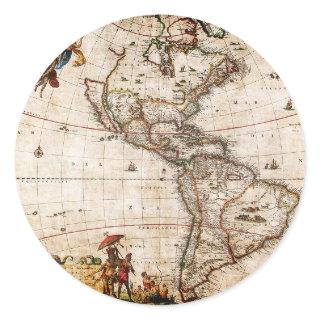 Old Antique North & South America Map Classic Round Sticker