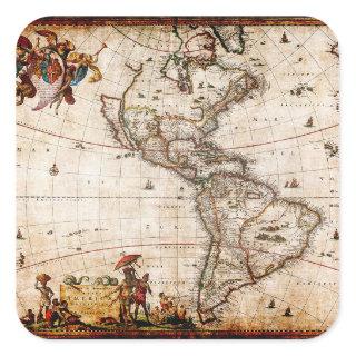 Old Antique North & South America Map Square Sticker