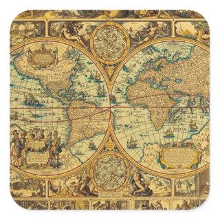 Old Antique Vintage World map illustrated Square Sticker