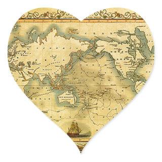 Old Antique World Map Heart Sticker
