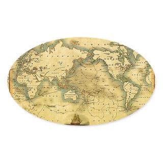 Old Antique World Map Oval Sticker