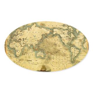 Old Antique World Map Oval Sticker