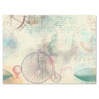 Old Bike, Balloon and Script on Yellow Decoupage Tissue Paper