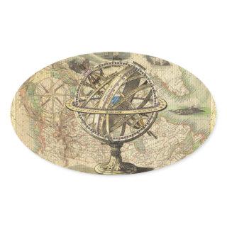 Old British America Explore Polar Bear Compass Map Oval Sticker