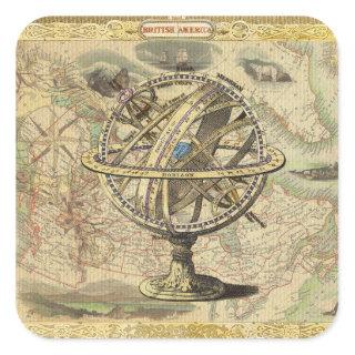 Old British America Explore Polar Bear Compass Map Square Sticker