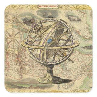 Old British America Explore Polar Bear Compass Map Square Sticker