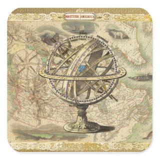 Old British America Explore Polar Bear Compass Map Square Sticker