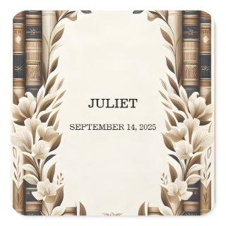 Old English Retro Book Club Cover Bridal Shower Square Sticker
