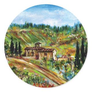 OLD FARMHOUSE IN CHIANTI -TUSCANY CLASSIC ROUND STICKER