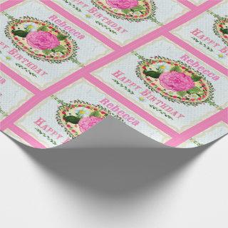 Old-fashioned Birthday Greeting Add Name Pink