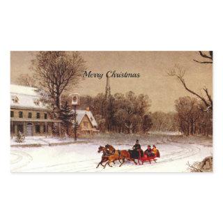 Old-Fashioned Christmas Sleigh Ride, Winter Scene Rectangular Sticker
