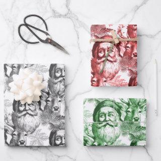 Old Fashioned Lithograph Santa And Reindeer  Sheets