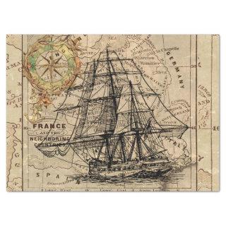 Old Fashioned Map and Epic Sailboat Tissue Paper