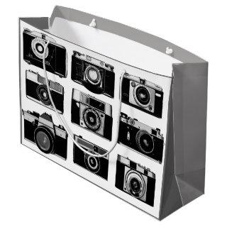 OLD FASHIONED PHOTOGRAPHY CAMERAS IN BLACK & WHITE LARGE GIFT BAG