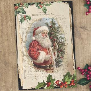Old Father Christmas, Holly & Music Decoupage Tissue Paper