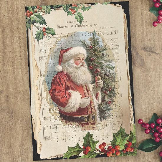 Old Father Christmas, Holly & Music Decoupage Tissue Paper