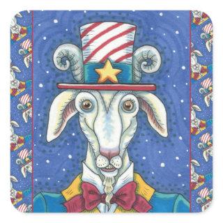 OLD GOAT UNCLE SAM, FUNNY FARM PATRIOTIC BILLYGOAT SQUARE STICKER