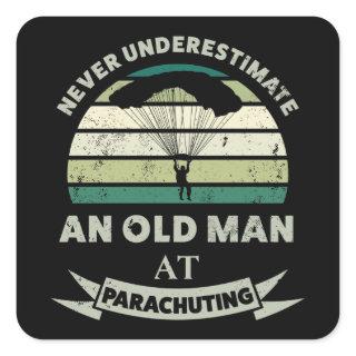 Old Man at Parachuting Funny  Dad Gift Square Sticker