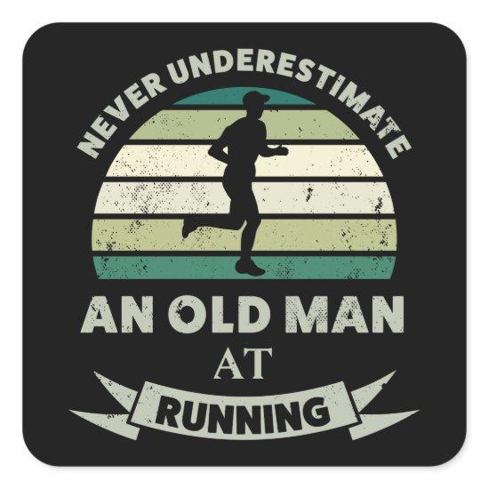 Old Man at Running Funny Runner Dad Gift Square Sticker