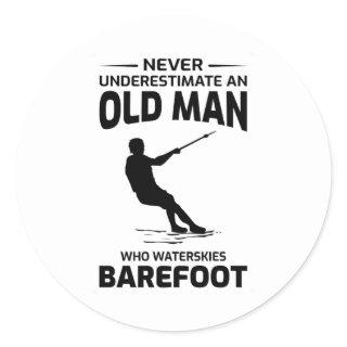 Old Man Barefoot Barefooting skiing Water sport  Classic Round Sticker