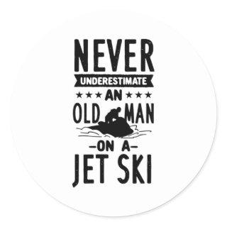 Old Man On A Jet Ski  Classic Round Sticker