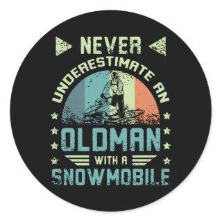 Old Man On A Snowmobile Classic Round Sticker