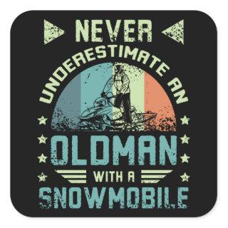 Old Man On A Snowmobile Square Sticker