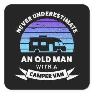 Old man with a Camper van - Funny Gift Square Sticker