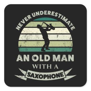 Old Man with a Saxophone Funny Dad Gift Square Sticker
