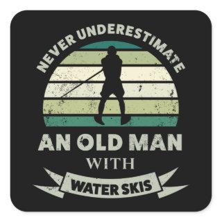 Old Man with Water Skis Funny Dad Gift Square Sticker