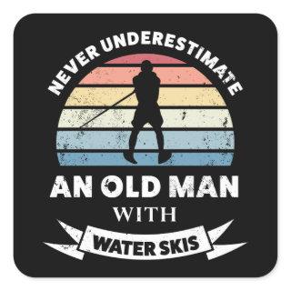 Old Man with Water Skis Funny Gift Dad Square Sticker