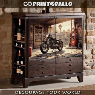 Old motorcycle in a garage with oil pump  tissue paper