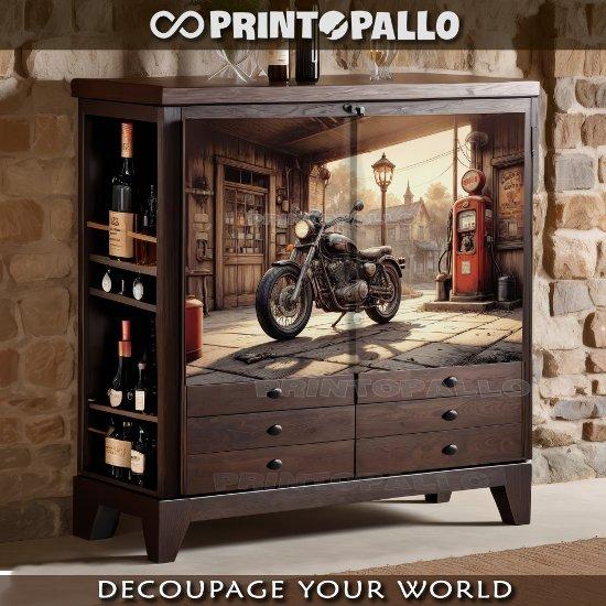 Old motorcycle in a garage with oil pump  tissue paper