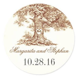 Old oak tree wedding stickers