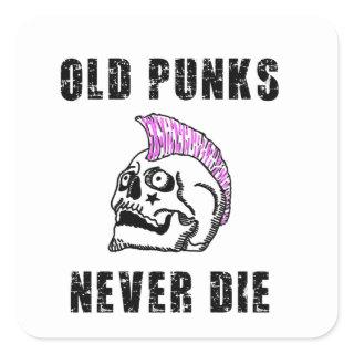 Old Punks Never Die Skull, Punk Professional Card Square Sticker