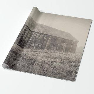 Old Rustic Vintage Black And White Barn In Field